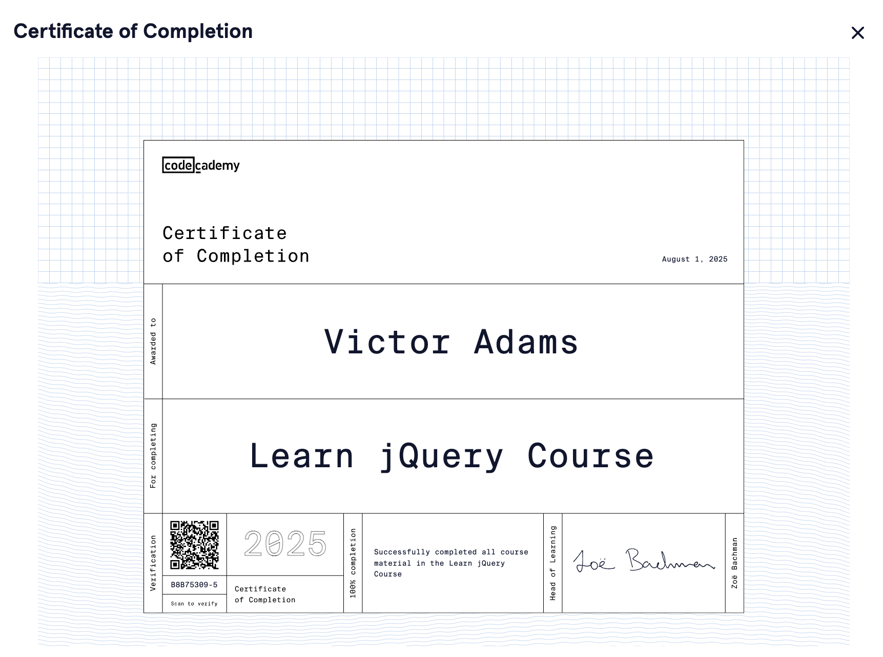 jQuery Certificate
