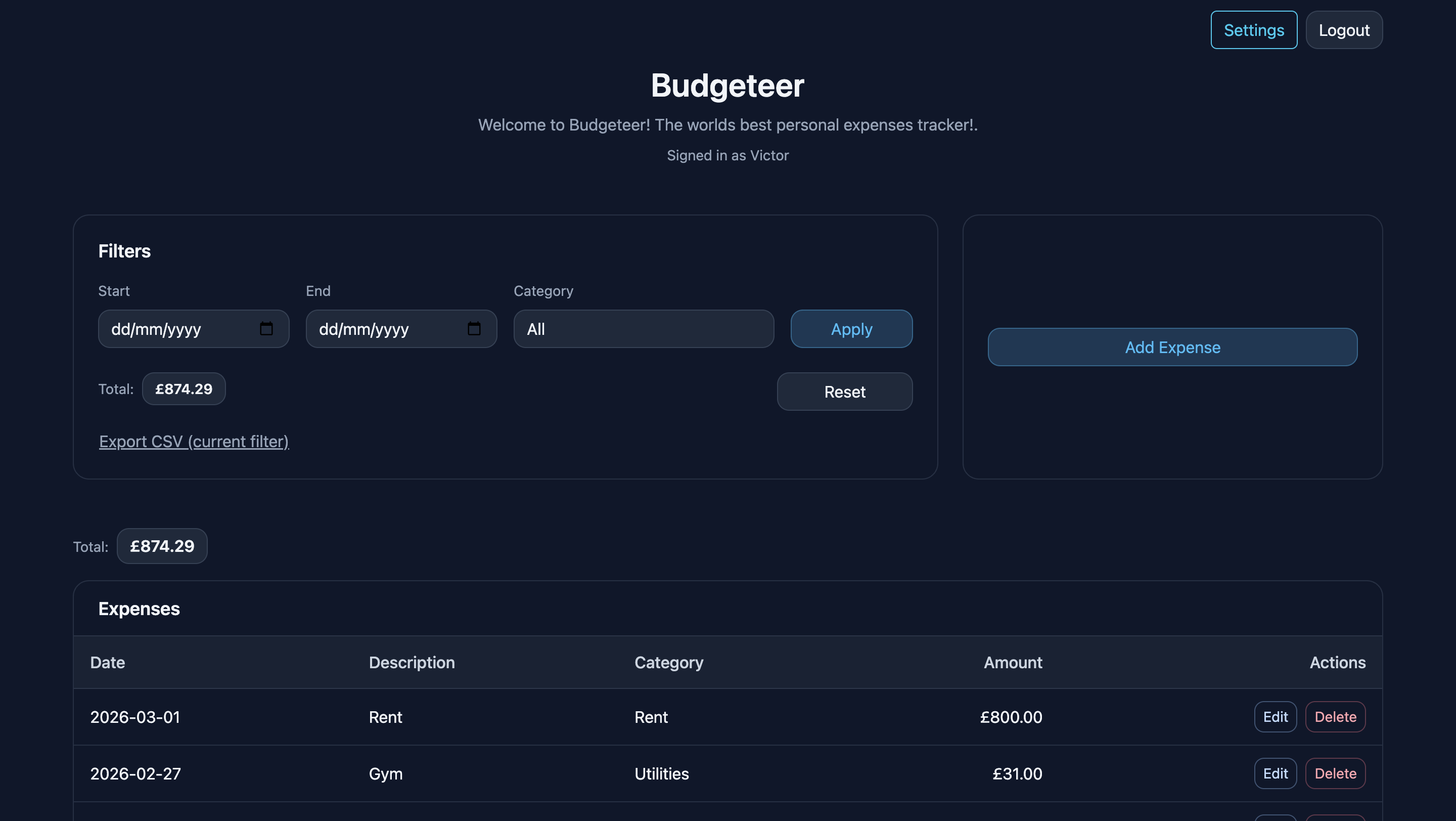 Budgeteer Screenshot